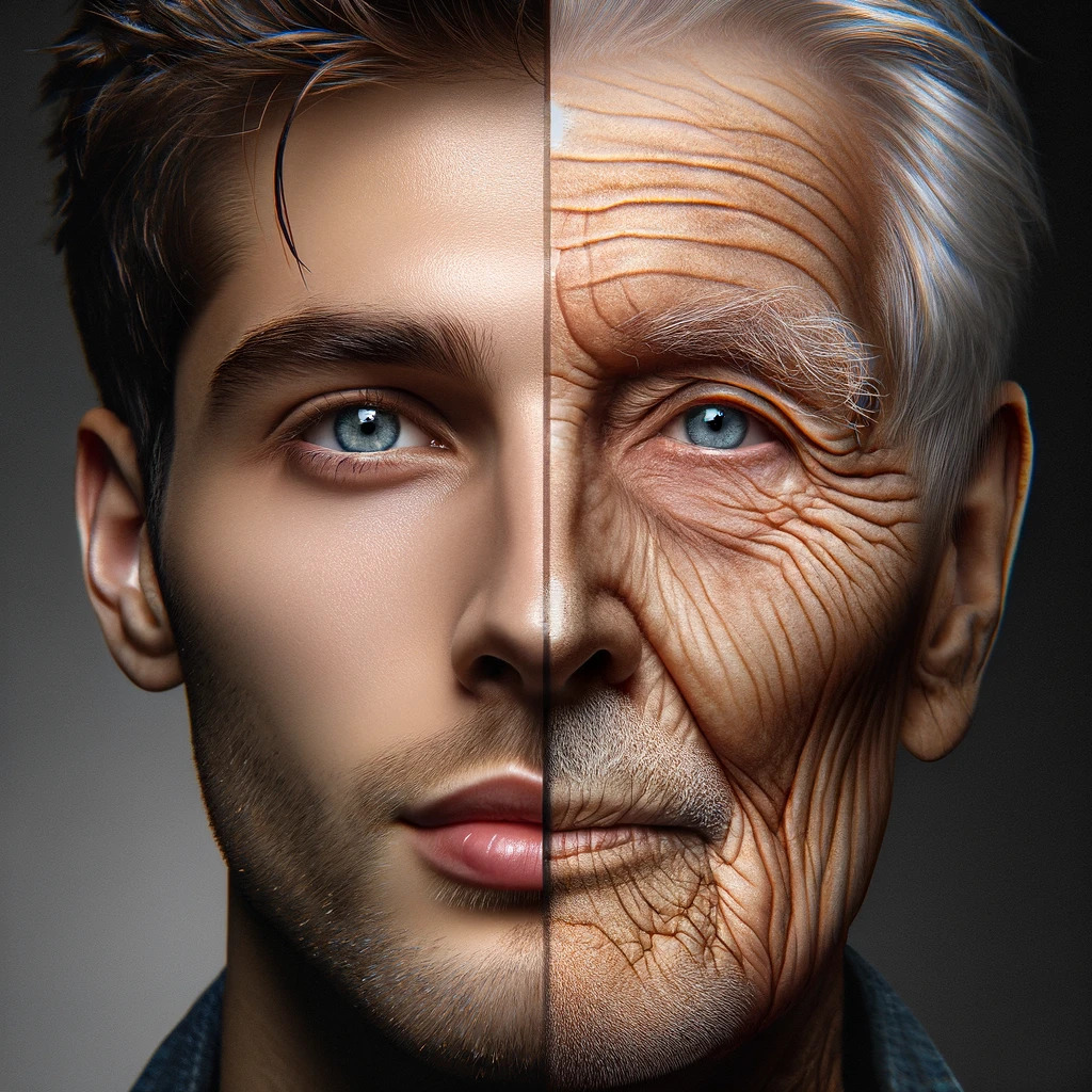 A realistic photo showing a young man on one side and the old version of the same man on the other side - Young Onset Dementia - cover